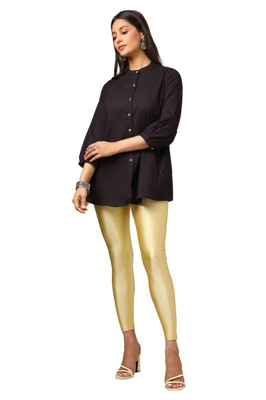 Soch Womens Gold Nylon Blend Solid Leggings