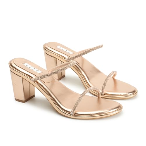 ELLE Women's Fashionable Slip On Heel Sandals Colour-Rose Gold, Size-UK 8