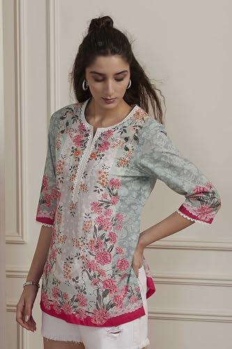 Biba Women Blue Cotton Printed Straight Short Kurta_42