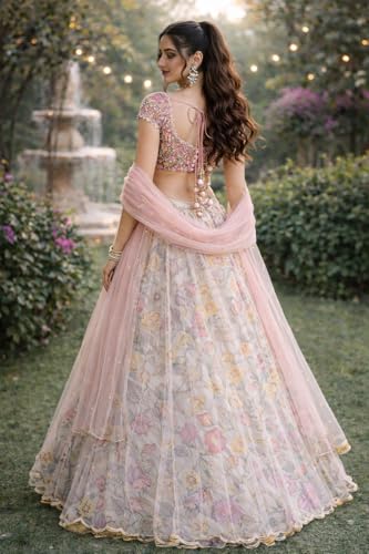 Artyfly Lehenga Choli For Womens And Girls et For Womens And Girls Hevay Pure Chinon silk digital printed 8mtr flair lehnga with canvas patta can can Chaniya Choli Wedding
