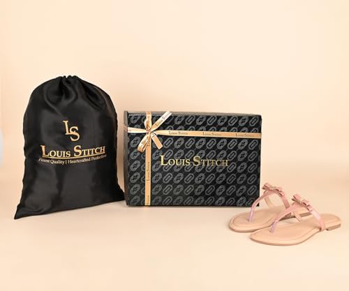 LOUIS STITCH Women’s Slip-On T-Strap Flat Sandals | Open Toe Peach Pink Stylish Sandal for Ladies, Fashionable and Comfortable Sandal | LSOF-FI01-TSNU | UK-8