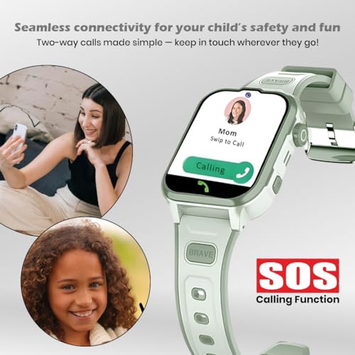 GameSir Safeguard Kids Smart Watch 5G/4G with SIM Calling, 800mAh Battery, GPS Tracker, SOS Alerts, Video Calling, Face Unlock, Voice Chat, Games, IP67 Waterproof (Olive Green)