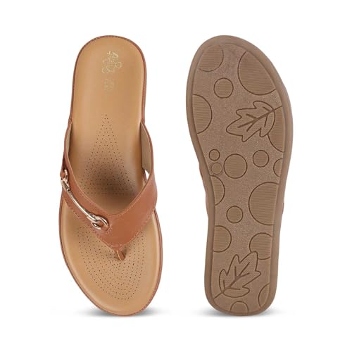 tresmode BACKS Women's Flats Sandals Stylish Tan, 6 Uk / 39 EU - Round Open Toe Ladies Dress Footwear Soft Comfortable