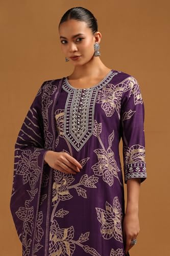 Soch Womens Purple Desert Storm Floral Salwar Suit With Mirror Work
