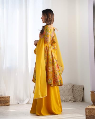 Leeli Peeri Designer Women's Roman Silk Printed Flared Kurta Palazzo And Dupatta Set