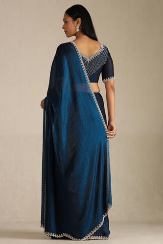 Soch Womens Blue Organza Saree With Stone Work