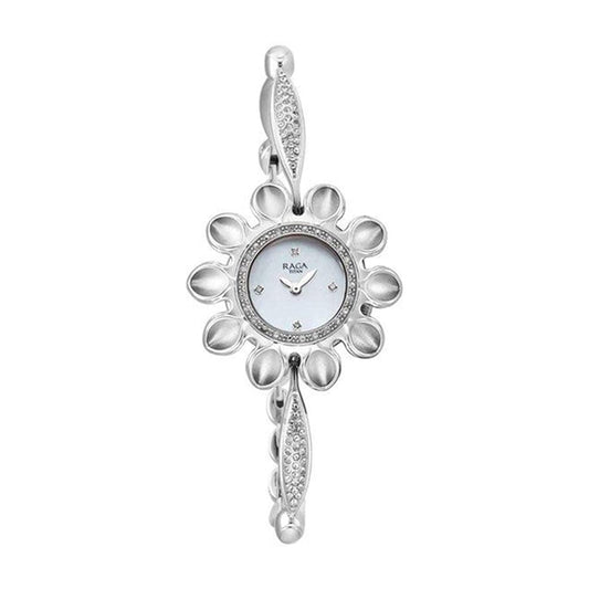 Titan Raga Silver Quartz Analog White Mother of Pearl Dial Sterling Silver Strap Watch for Women - NT9893VM02