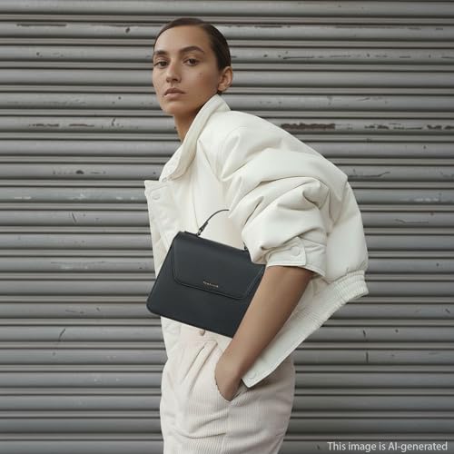 Fastrack Black EdgePlay Satchel | Faux-Leather Women's Handbags | Structured Satchel with Flap + Zipper Closure, Detachable Strap & Top Handle | Gold Hardware | Everyday Carry