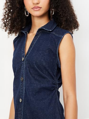 Max Women's Cotton Blend A-Line Midi Dress (GWEN1D_Dark Blue