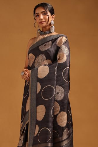 Soch Womens Charcoal Tussar Geometric Printed Saree