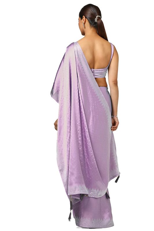 Soch Womens Lavender Satin Embellished Saree With Stone Work