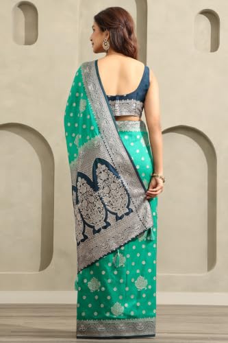 Soch Womens Teal Viscose Botanical Zari Woven Saree With Stone Work