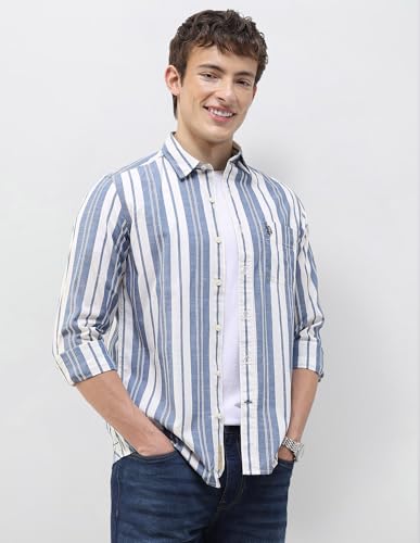 U.S. Polo Assn. Denim Co. Men's Vertical Striped Regular Fit Shirt (UDSHT2236_Blue_40)