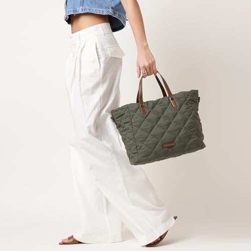 Fastrack Gridline Tote | Nylon Women’s Tote Bag | Diamond-Quilted Design with Dual Carry Options & Multiple Compartments