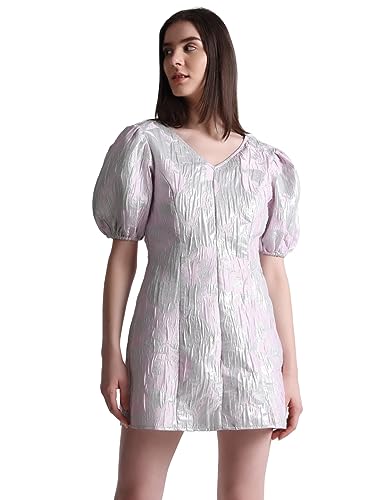 Only Women's Mini Length Polyester Blend A-Line Pink Dress_X-Small