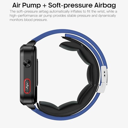 Yowow BIT Blood Pressure Smart Watch Air Bag Air Cuff, 24/7 Heart Rate Blood Oxygen Body Temperature Sleep Respiration Rate Health Monitor Activity Tracker Familiy Data Sharing (Blue)