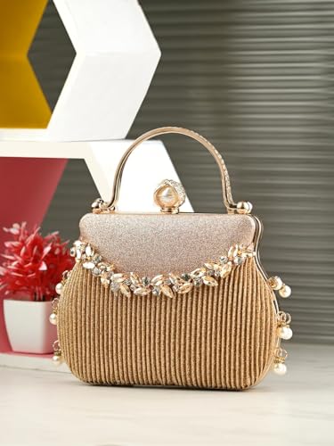 TOOBA Women's Gold Handicraft Beautiful Bling Box Clutch Bag for Wedding, Banquet, Gift Family, & Friends Rose Gold Cat-N