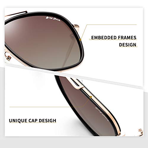 grey jack Square Polarized Sunglasses UV Protected for Men Women Metal Frame GJ1289 Golden(black) Frame Gradient Brown Lens