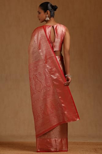 Soch Womens Onion Pink Silk Blend Zari Woven Saree