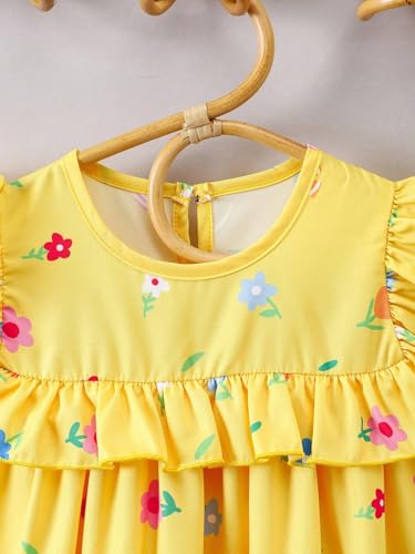 Tagas Dopamine Flowers & Ruffled Hem Girl Dress | Party (Dress) for Girls|Frock for Girls| (KD-67)