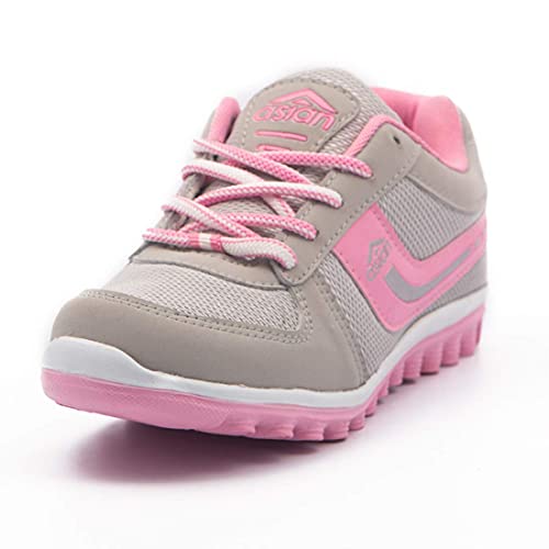 ASIAN Women's Cute Sports Running Shoes,Walking, Gym Casual Sneaker Lace-Up Shoes for Girl's Light Grey and Pink