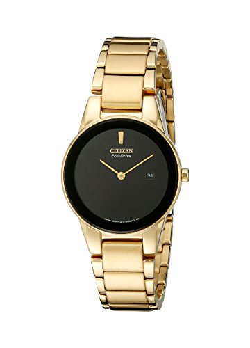 Citizen Stainless Steel Eco-Drive Analog Black Dial Women Watch-Ga1052-55E, Gold Band