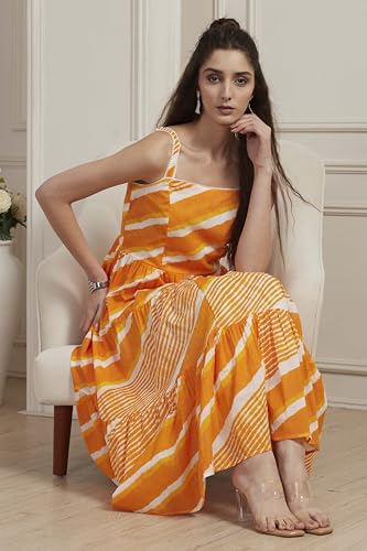 Biba Women Yellow Cotton Printed Tiered Dress_36