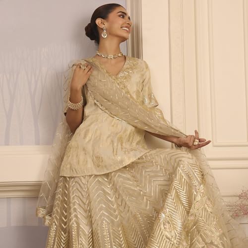 Biba Women's Viscose Lehenga Set (SKDZARI10202AW25BEG_Beige_36)