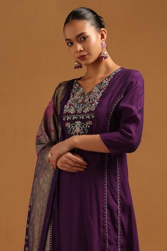 Soch Womens Purple Muslin Embroidered Salwar Suit With Sequins