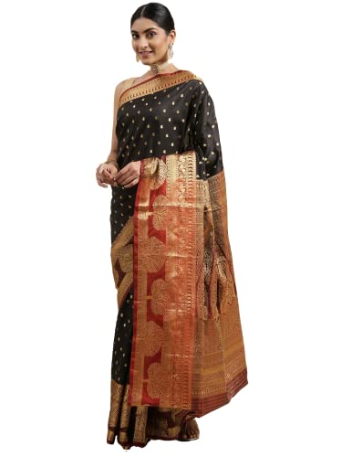 Panzora Women's Banarasi Silk Saree With Unstitched Blouse Piece