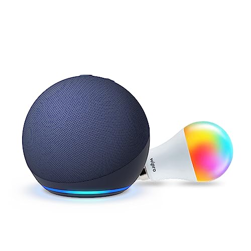 Amazon Echo Dot (5th Gen, Blue) Combo with Wipro 12W LED Smart Color Bulb