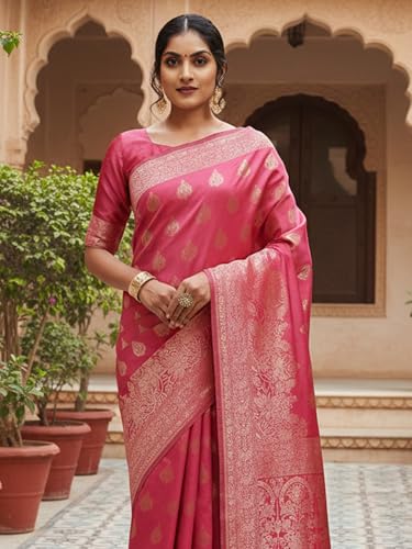 AKHILAM Women's Mauve Silk Blend Ethnic Motif Printed Saree With Unstitched Blouse Piece (PAL1002_AI)