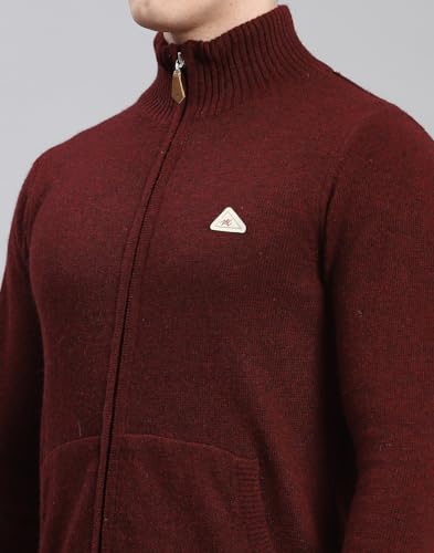 Monte Carlo Mens Maroon Solid Stand Collar Full Sleeve Wool Blend Casual Sweater | Warm Woolen Pullover for Men | Soft Comfortable Knitted Winter Wear Sweater for Men's