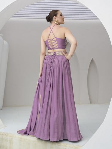 PURVAJA Women's Silk Semi-Stitched Lehenga choli (Yashi-Purple_Free Size)