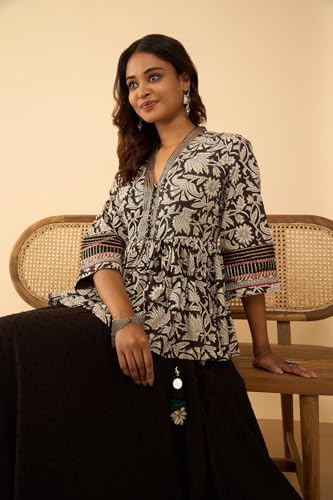 Taneira Women Black Pure Cotton Rajasthan Embroidered Lehenga (LEAM72BKS-Black-S)