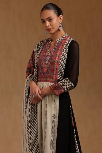 Soch Womens Black Georgette Ethnic Motifs Salwar Suit With Beads And Stones