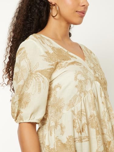 Max Women's Cotton A-Line Below The Knee Dress (DS511003_Off White