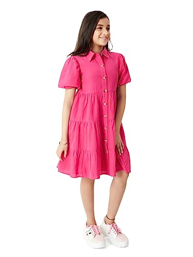 olele® Girls Lucy Shirt Cotton Dress for 5 to 6 Years Kids Hot Pink