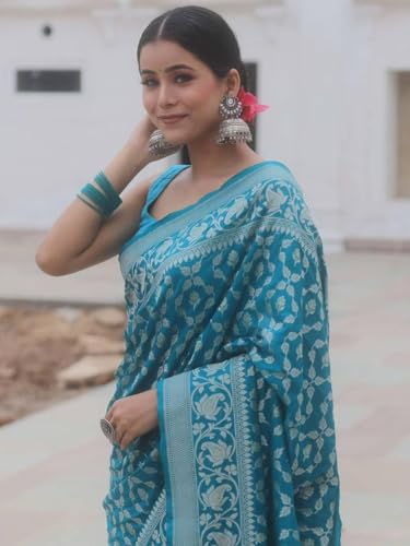 SGF11 Women's Kanjivaram Soft Silk Handloom Saree Golden Zari With Blouse Piece (Blue)