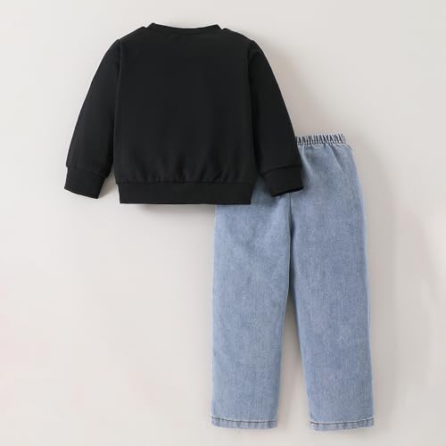 Hopscotch Girls Black Full Sleeves 2-Pc Bow Applique Jeans Set For Age (4-5 Years)