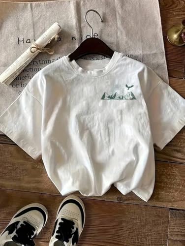 GURIK Men's Oversized Baggy Fit Drop Shoulder Printed Tshirt(SF-Mens-osize-Tshirt-Mountain-White-S)