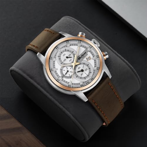 Titan Octane Quartz Chronograph with Date Silver Dial Brown Leather Strap Watch for Men - NT90086KL02