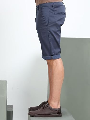 BEEVEE Men’s Casual Navy Printed Cotton Lycra Shorts | Mid Rise, Knee Length, 4 Pockets, Drawstring Closure, Regular Fit