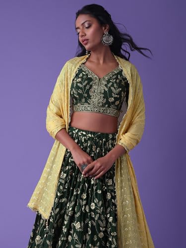 Zeel Clothing Women's Sequins Zari Dori Embroidered Georgette Semi-stitched Lehenga Choli With Dupatta (5099-Green-Womens-Lehenga-Choli-Latest, Free Size)