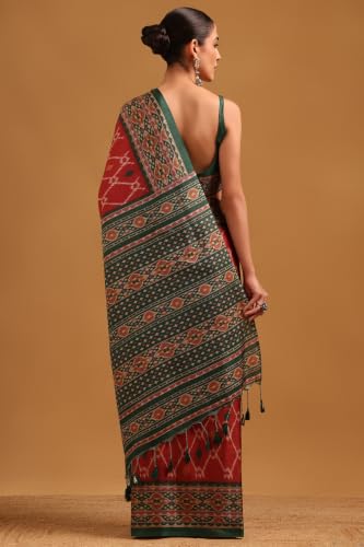 Soch Womens Maroon Tussar Ikat Printed Saree