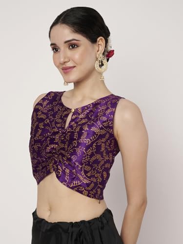 studio rasa Women's Dupion Hand Block Printed Readymade Blouse for Festive Wedding Party (TPWC725BL85XL_Purple-2_X-Large)