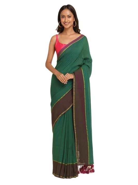 Suta Green Purple Solid Cotton Blend Saree