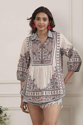 Biba Women Brown Cotton Straight Shirt_38