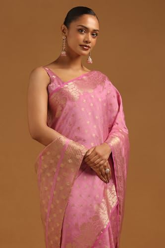 Soch Womens Pink Art Silk Floral Zari Woven Saree