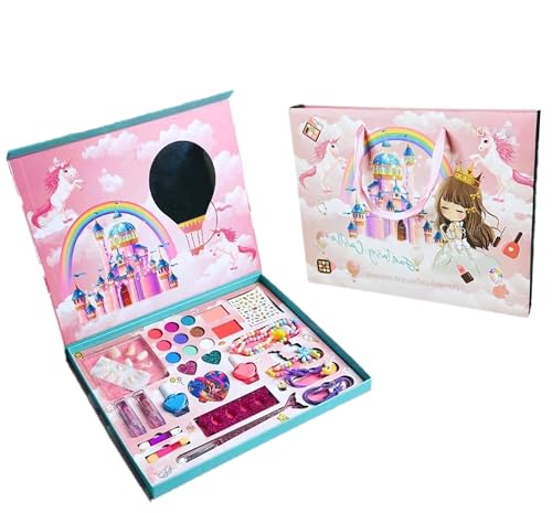 Big Size Kids Washable Makeup Kit Fold-Out Makeup Palette with Mirror Non-Toxic & Safety Tested Pretend Cosmetic Toy Set for Girls Washable Play Makeup Gift for Kids